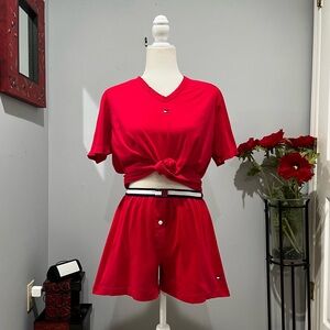 NEW Tommy Hilfiger Cotton Y2K Sleepwear Boxer Shorts Short Sleeve Top Pajama Set